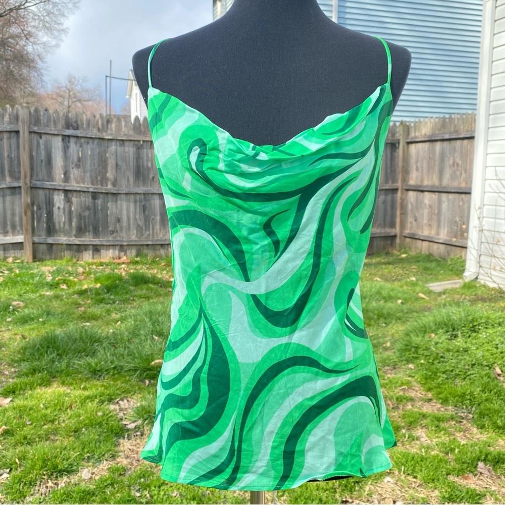 Zara Safia Green Swirl Criss Cross Tank Top